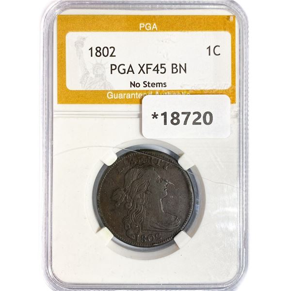 1802 No Stems Large Cent PGA XF45 BN
