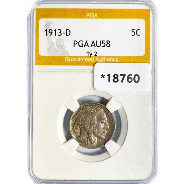 1913-D Buffalo Nickel PGA AU58 Type 2