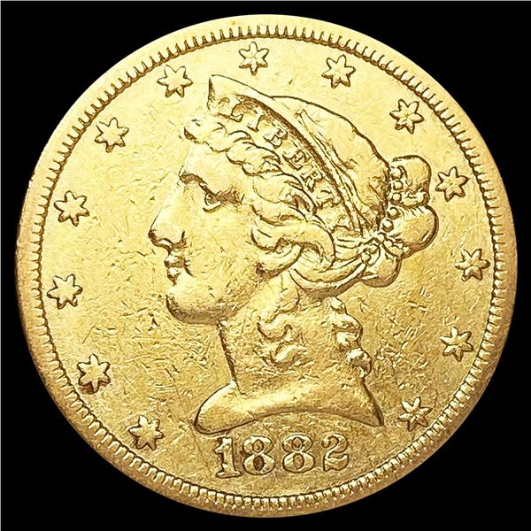 1882 $5 Gold Half Eagle CLOSELY UNCIRCULATED