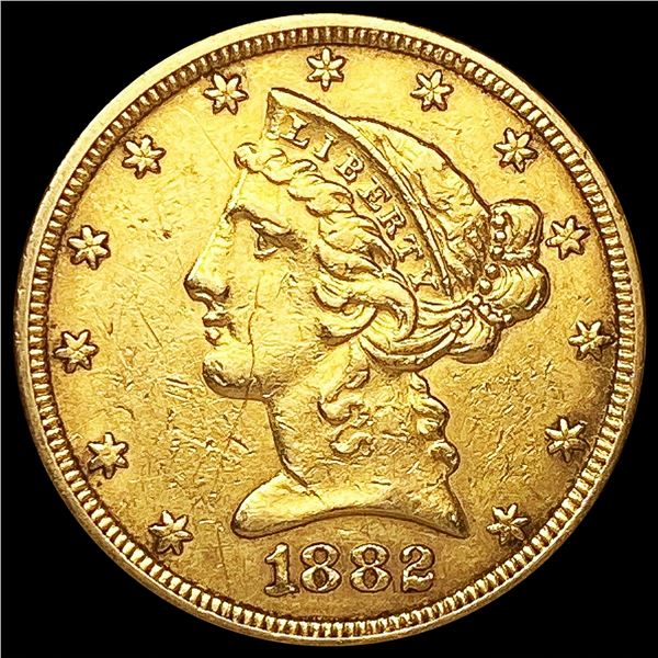 1882 $5 Gold Half Eagle CLOSELY UNCIRCULATED