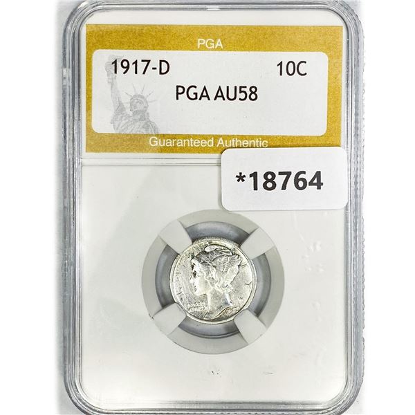 1917-D Mercury Silver Dime PGA AU58