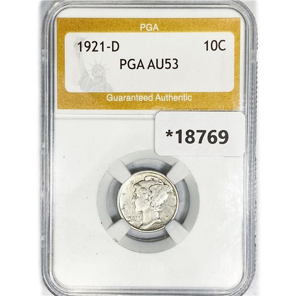 1921-D Mercury Silver Dime PGA AU53