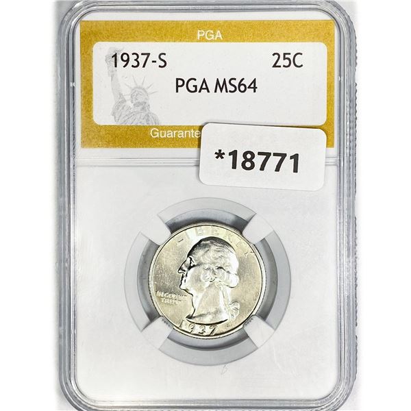 1937-S Washington Silver Quarter PGA MS64