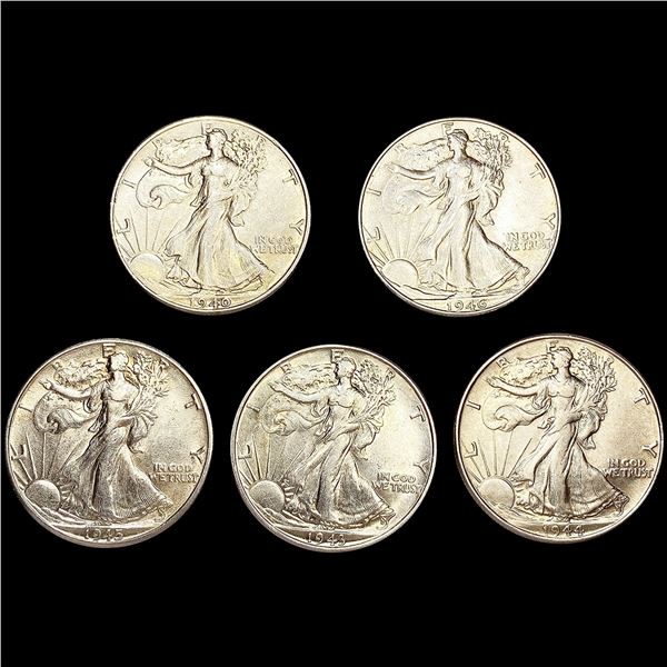 (5) 1940-1946 Walking Half Dollars NEARLY UNCIRCUL