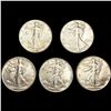 Image 1 : (5) 1940-1946 Walking Half Dollars NEARLY UNCIRCUL