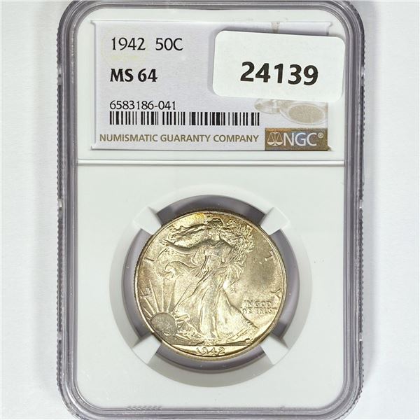1942 Walking Liberty Half Dollar NGC MS64