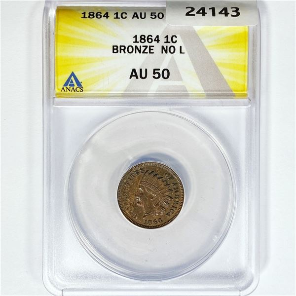 1864 Indian Head Cent ANACS AU50 Bronze No L