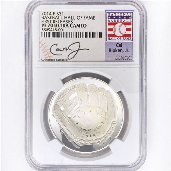 2014-P Silver $1 HOF Ripken, Jr Signed NGC PF70 UC