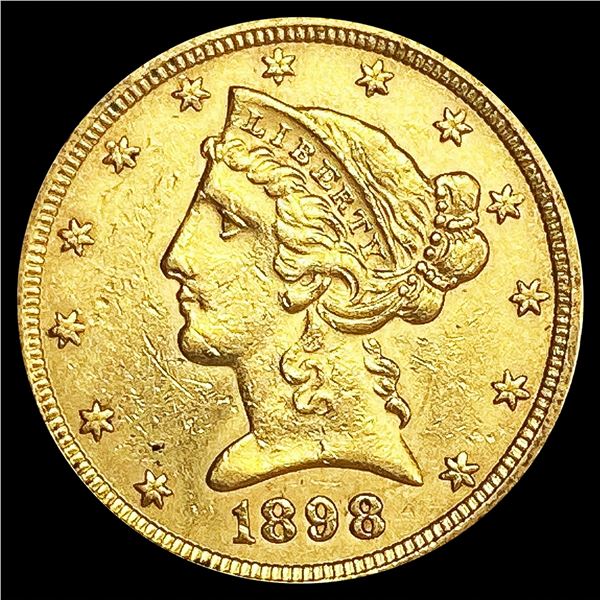 1898 $5 Gold Half Eagle CLOSELY UNCIRCULATED