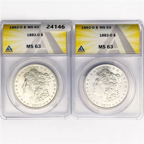 1882-O Set (2) Morgan Silver Dollar ANACS MS63