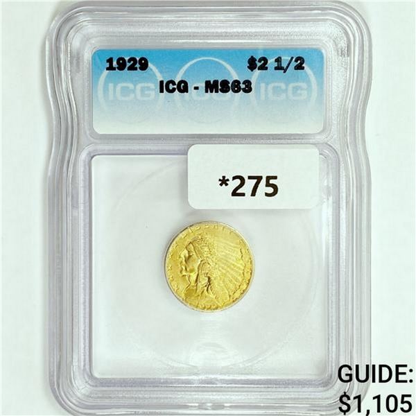1929 $2.50 Gold Quarter Eagle ICG MS63