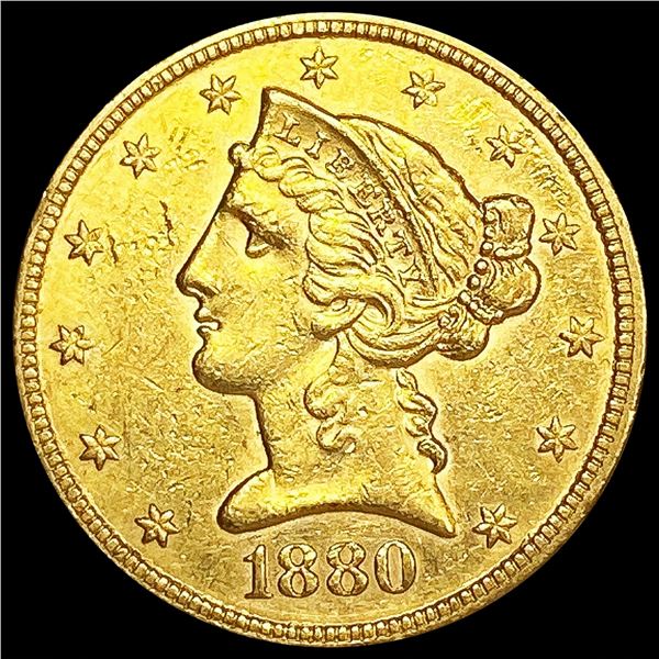 1880 $5 Gold Half Eagle CLOSELY UNCIRCULATED