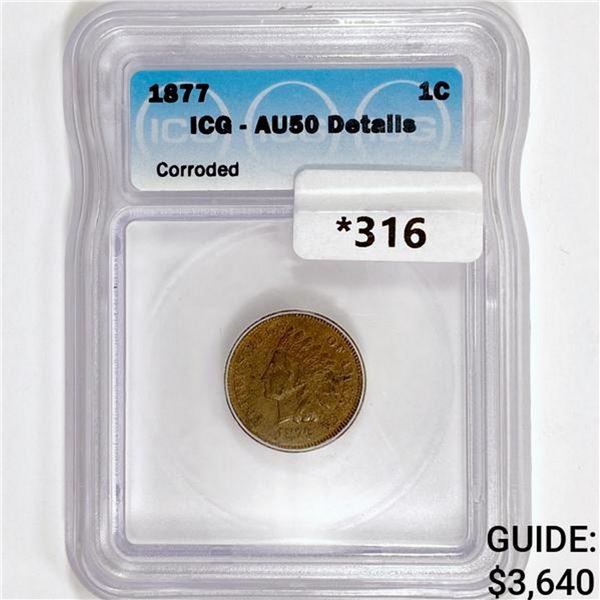 1877 Indian Head Cent ICG AU50 Details