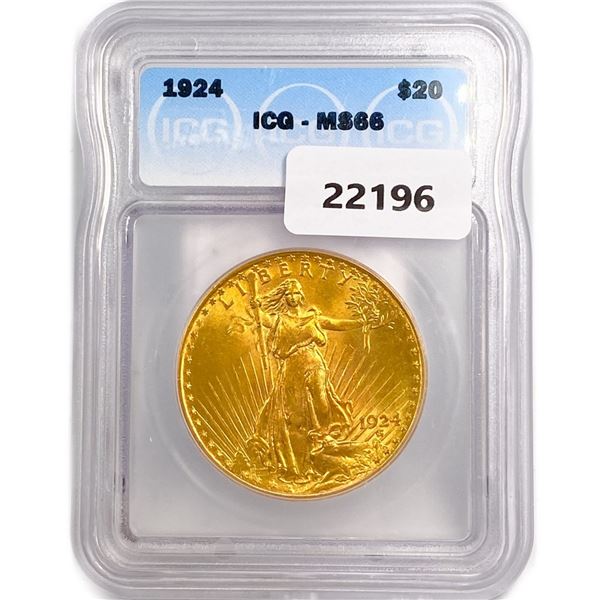 1924 $20 Gold Double Eagle ICG MS66