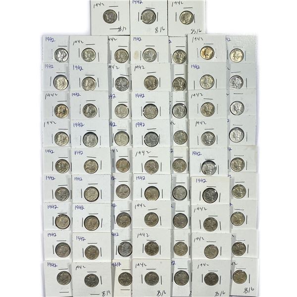 1942 Mercury Silver Dime Boxed Set (67 Coins)