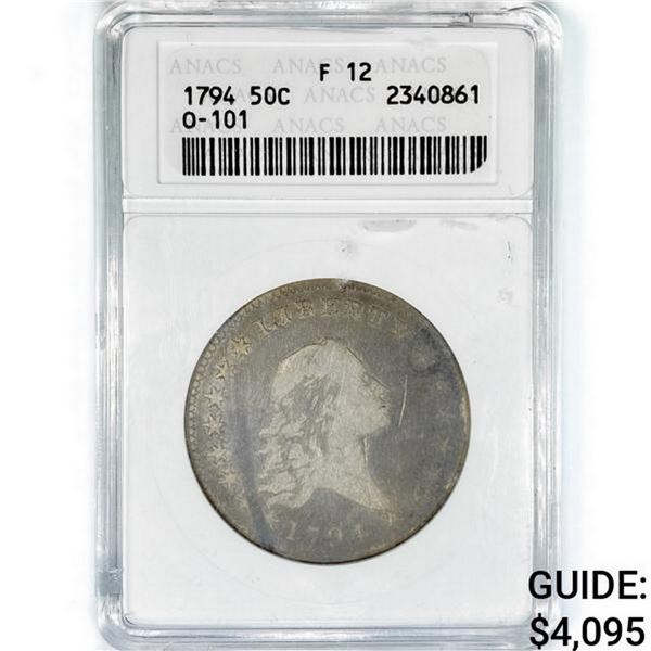 1794 Flowing Hair Half Dollar ANACS F12