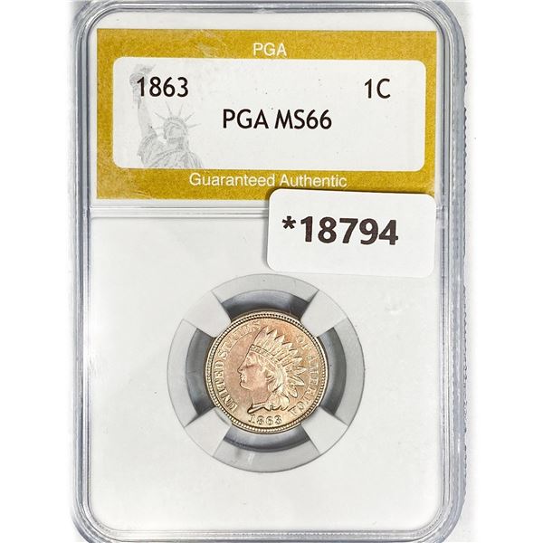 1863 Indian Head Cent PGA MS66