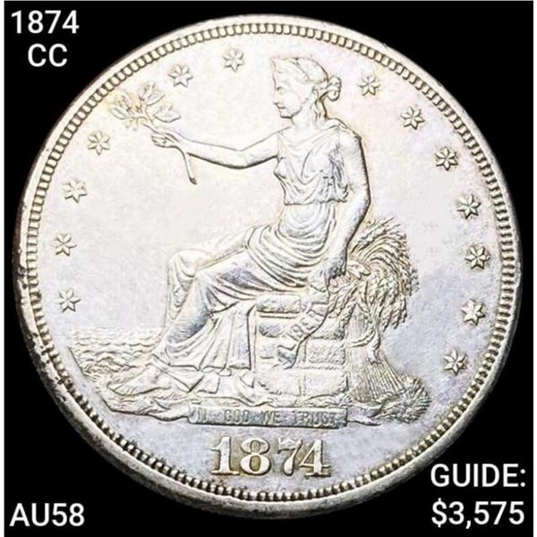 1874-CC Trade Silver Dollar CHOICE AU