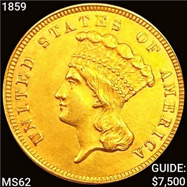 1859 $3 Gold Piece UNCIRCULATED