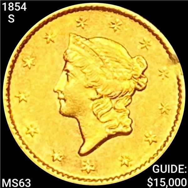1854-S Rare Gold Dollar CHOICE BU