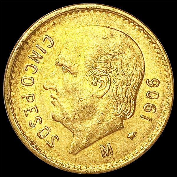 1906 Mexico .1206oz Gold 5 Pesos UNCIRCULATED