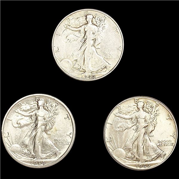 (3) Walking Half Dollars (1934, 1946, 1946-S) CLO