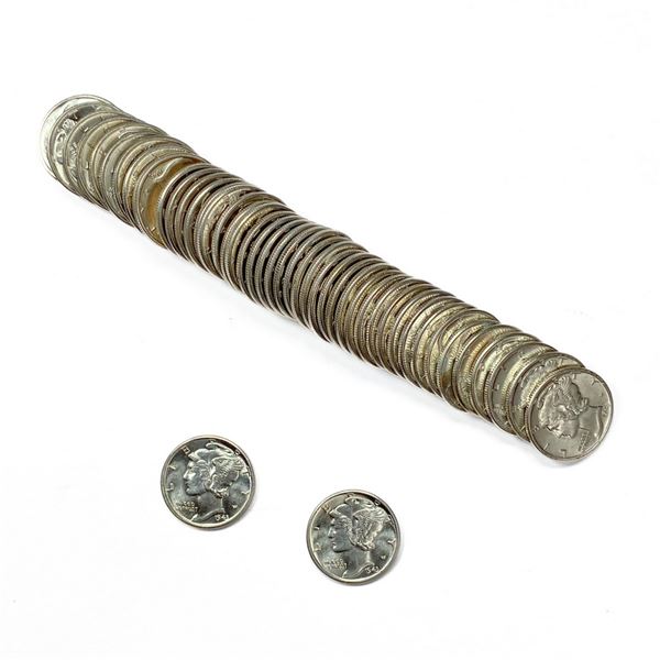 1943 Mercury Silver Dime Roll (47 Coins) GEM