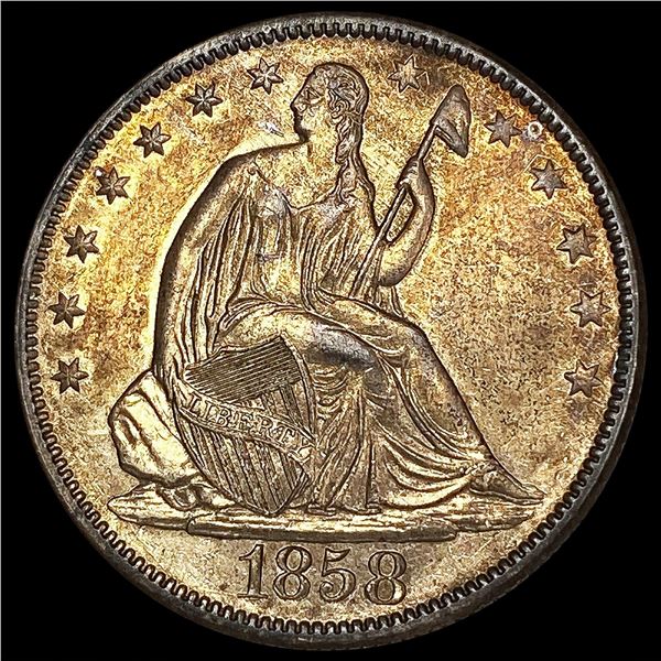 1858 Seated Liberty Half Dollar CLOSELY UNCIRCULAT