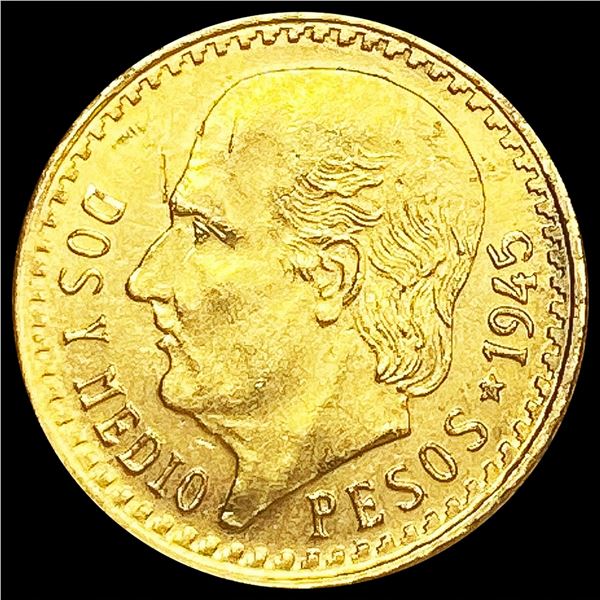 1945 Mexico .0603oz Gold 2 1/2 Pesos UNCIRCULATED