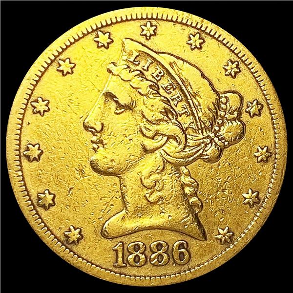 1886-S $5 Gold Half Eagle LIGHTLY CIRCULATED
