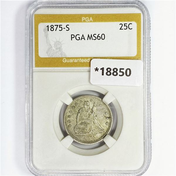 1875-S Seated Liberty Quarter PGA MS60