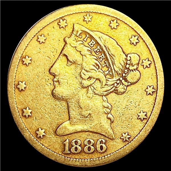 1886-S $5 Gold Half Eagle NICELY CIRCULATED