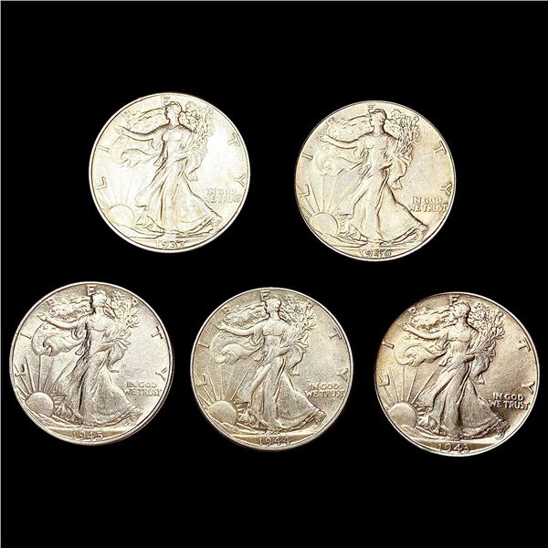 (5) Walking Half Dollars (1937, 1943, 1944, 1945,