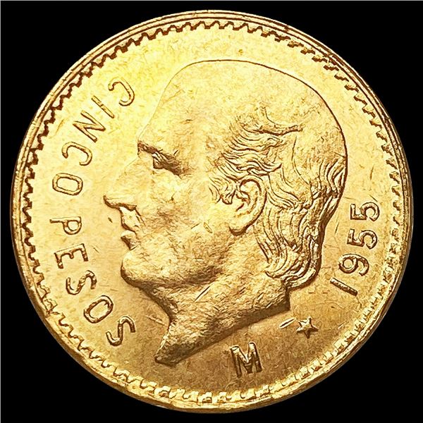 1955 Mexico .1206oz Gold 5 Pesos CHOICE BU
