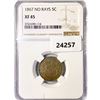 Image 1 : 1867 No Rays Shield Nickel NGC XF45