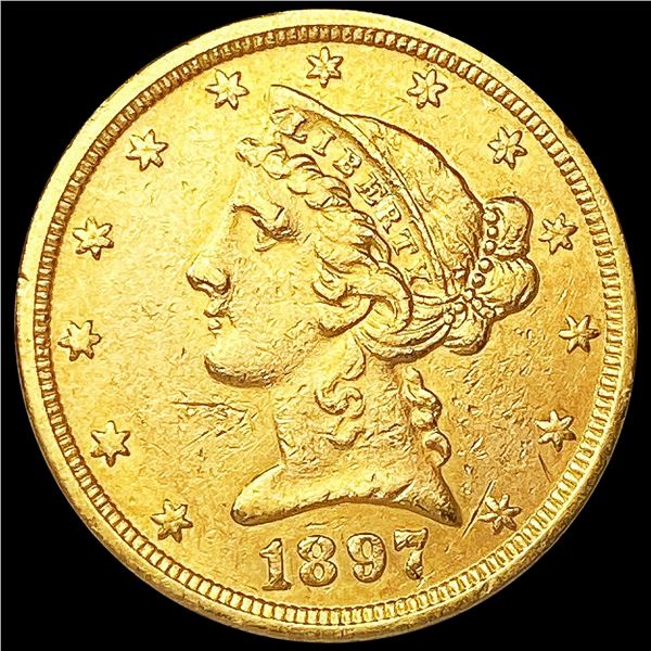 1897 $5 Gold Half Eagle CLOSELY UNCIRCULATED