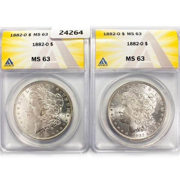 (2) 1882-O Morgan Silver Dollars ANACS MS63