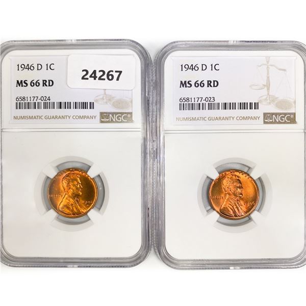 (2) 1946-D Wheat Cents NGC MS66 RD
