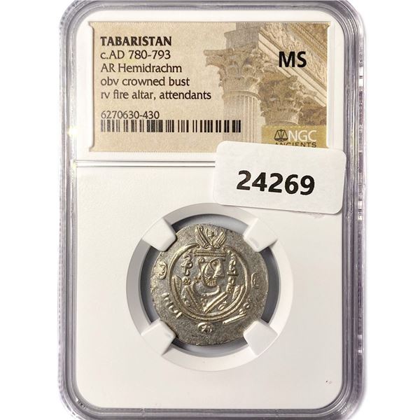 780-793 AD Tabaristan Silver Hemidrachm NGC MS