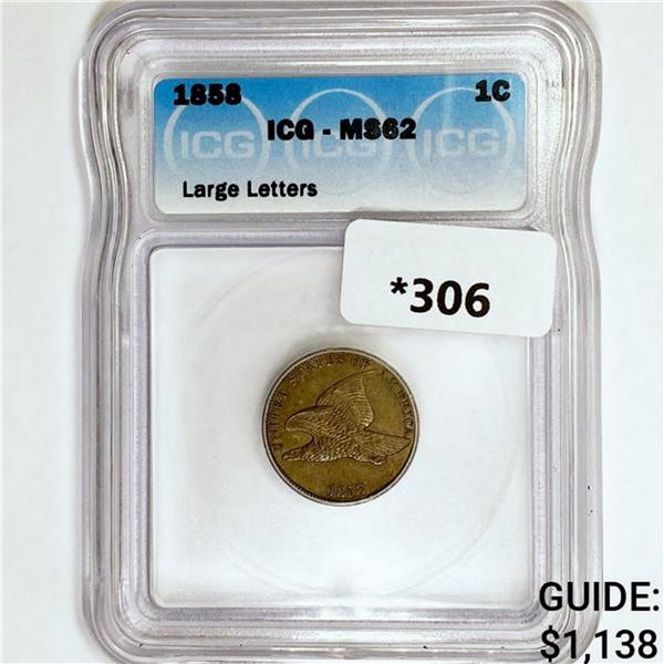 1858 Flying Eagle Cent ICG MS62 Lg Letters