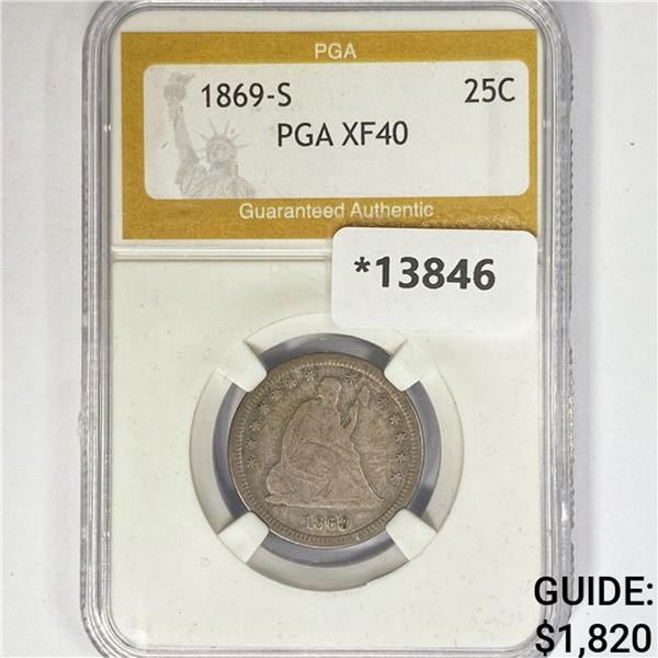 1869-S Seated Liberty Quarter PGA XF40