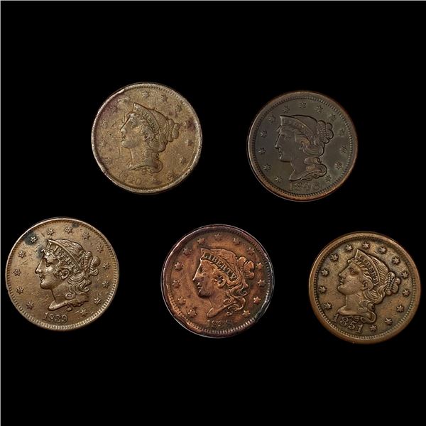 (5) Large Cents (1838, 1839, 1840, 1846, 1851) LI