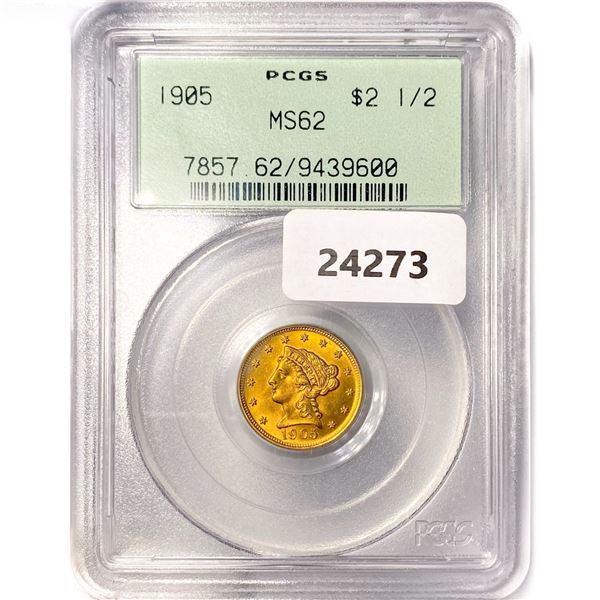 1905 $2.50 Gold Quarter Eagle PCGS MS62