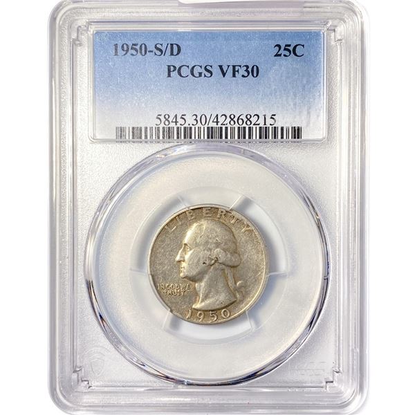 1950-S/D Washington Silver Quarter PCGS VF30