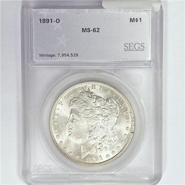 1891-O Morgan Silver Dollar SEGS MS62