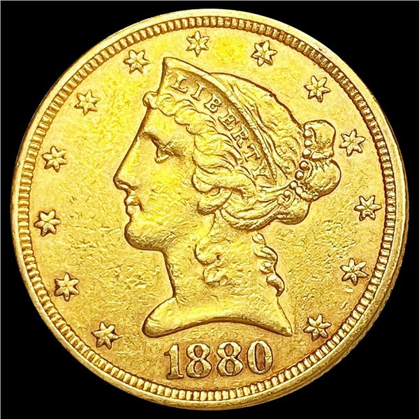 1880 $5 Gold Half Eagle CLOSELY UNCIRCULATED