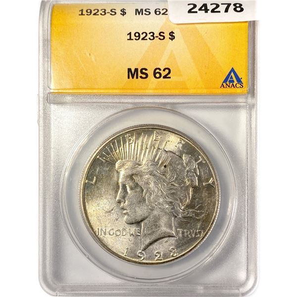 1923-S Silver Peace Dollar ANACS MS62