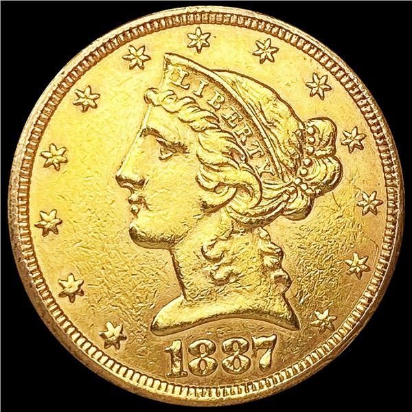 1887-S $5 Gold Half Eagle CLOSELY UNCIRCULATED