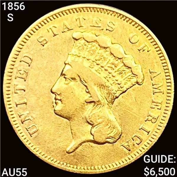 1856-S $3 Gold Piece CHOICE AU