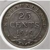 Image 1 : 1919 NEWFOUNDLAND SILVER 25 CENT COIN